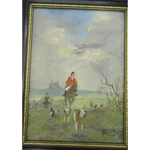 1245 - Lewis Creighton (British, 1918-1996); Set of four Yorkshire Hunting Scenes, with hounds, oils on boa... 