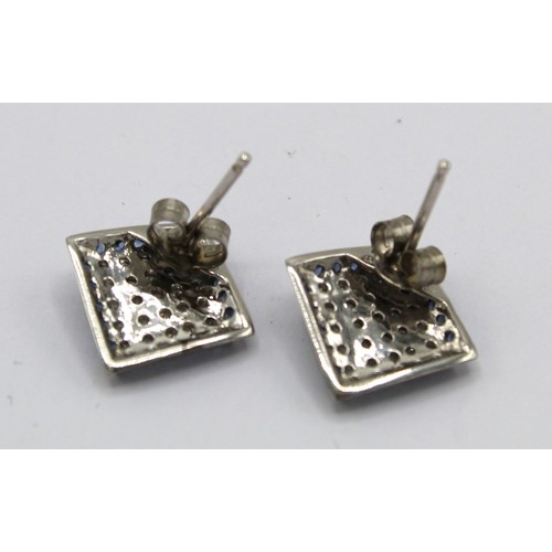 1006 - Pair of 14ct white gold pave set sapphire and diamond earrings with butterfly backs, stamped 14k 585... 