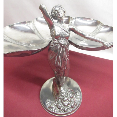 1052 - Art Nouveau WMF silver plated table centre, modelled as a maiden supporting a flower, on a circular ... 