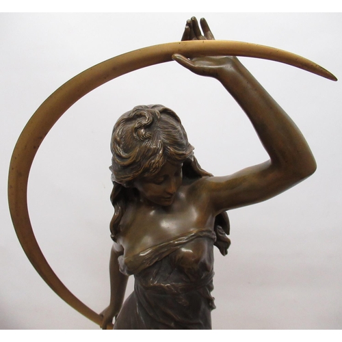 1100 - Auguste Moreau - a patinated bronze model of Aurore standing with crescent moon, the hemi-spherical ... 