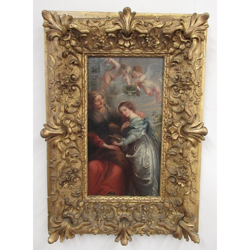 1247 - J.H. Mols after Peter Paul Rubens (1577-1640) ‘The Education of the Virgin', oil on canvas on board,... 