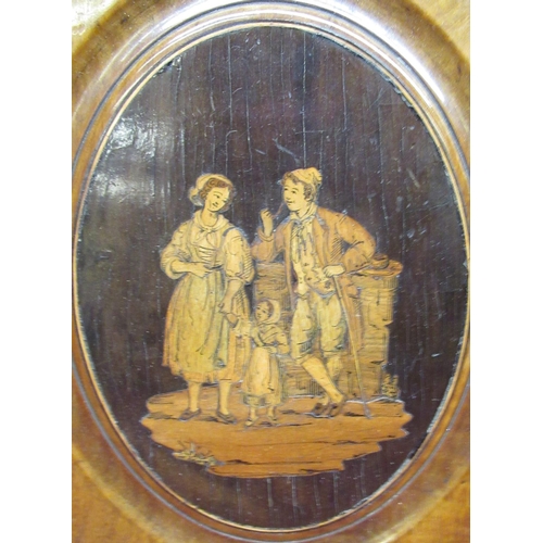 1107 - Late C19th Sorrento inlaid walnut folio, front with oval panel of a man, woman & child, in Tunbridge... 