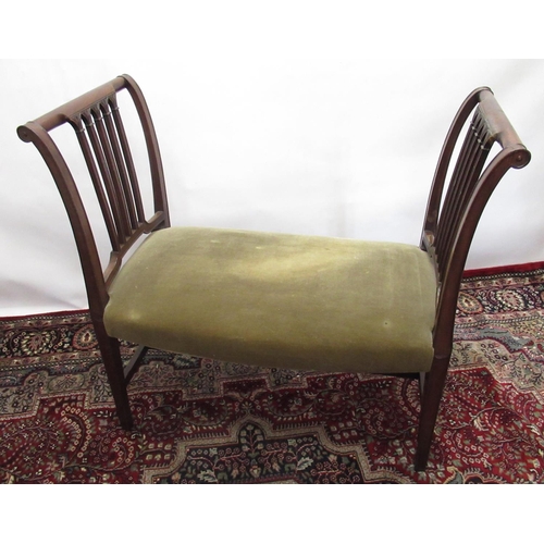 1325 - Early C19th mahogany twin chair end upholstered stool, on square supports, W96cm D46cm H88cm