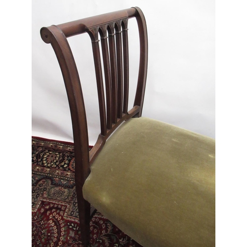 1325 - Early C19th mahogany twin chair end upholstered stool, on square supports, W96cm D46cm H88cm