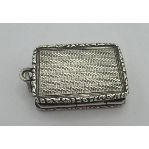 1073 - Will.IV hallmarked silver rectangular vinaigrette, engine turned with cast border, gilt interior and... 