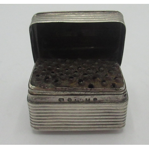 1063 - Early C19th hallmarked silver nutmeg grater, reeded body with hinged lid and rasp, possibly Joseph W... 
