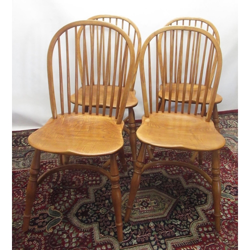 1279 - Set of four Treske Furniture elm Windsor type chairs, hoop and stick backs and shaped seats on turne... 