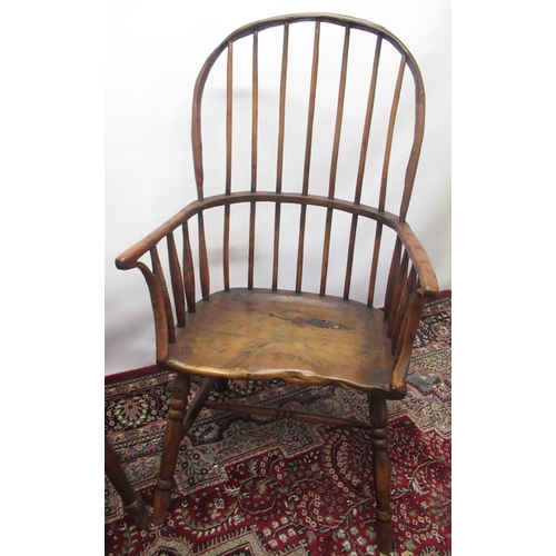 1324 - Pair of Country made hoop and stick back Windsor type arm chairs, with curved arm supports and shape... 