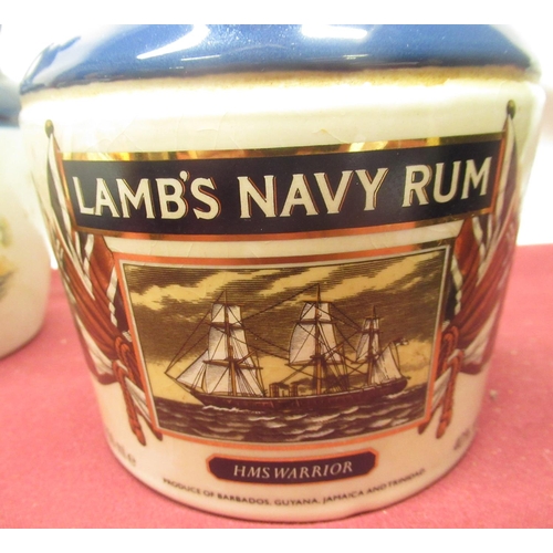 1199 - Lamb's Navy Rum in Andrew & Sarah 1986 and HMS Warrior, both in flagons, 750ml 40%vol, empty The Nel... 