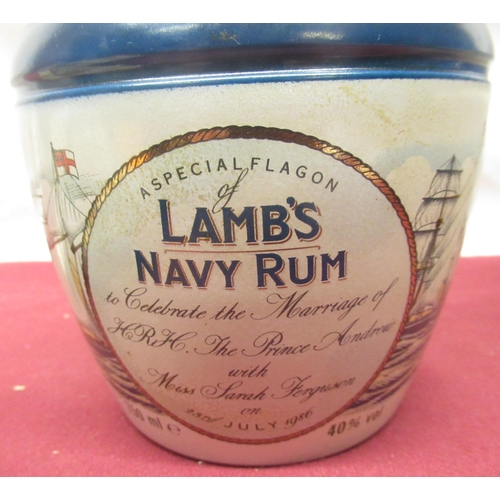 1199 - Lamb's Navy Rum in Andrew & Sarah 1986 and HMS Warrior, both in flagons, 750ml 40%vol, empty The Nel... 