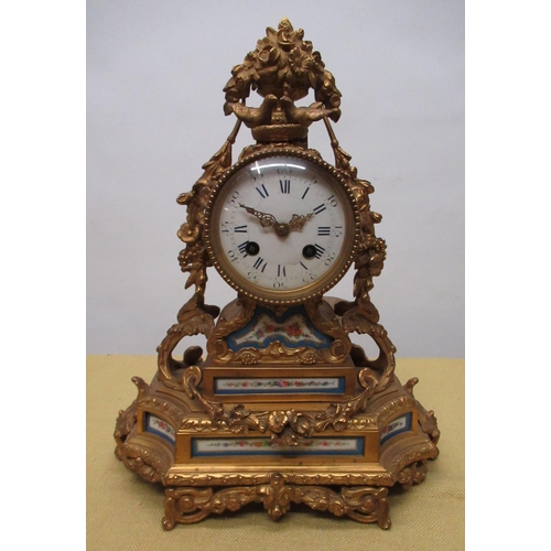 1262 - Late C19th French ormolu mounted mantel clock, with flower, urn and birds nest cresting, drum Roman ... 