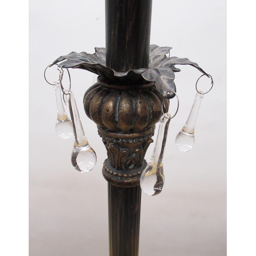 1114 - Pair of patinated metal and composite Regency style table lamps, lobed, leaf clasped and lustre scon... 