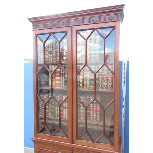 1316 - Large Victorian mahogany bookcase, moulded cornice with fluted frieze, two astragal  glazed doors en... 