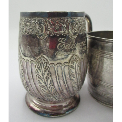 1068 - Three Victorian hallmarked silver Christening mugs, one with bright cut with loop handle and gilt in... 