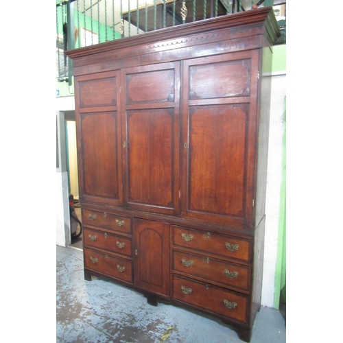 1309 - Large early C20th mahogany crossbanded oak Country House housekeepers cupboard, moulded cornice with... 