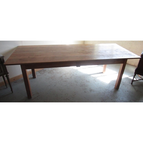 1336 - C20th light oak library table, planked rectangular top originally from St. Martin's Ampleforth, on l... 