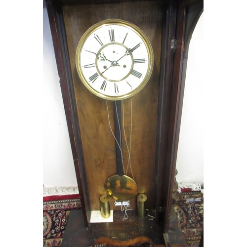 1264 - Victorian walnut cased Vienna type wall clock, pediment with urn finials, circular Roman dial with s... 