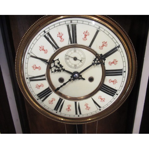 1264 - Victorian walnut cased Vienna type wall clock, pediment with urn finials, circular Roman dial with s... 