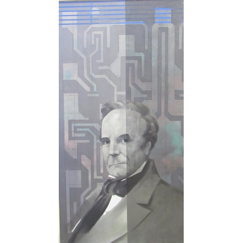 1221 - Graeme Willson (British, 1951-2018); Charles Babbage, inventor of the modern computer, acrylic on bo... 