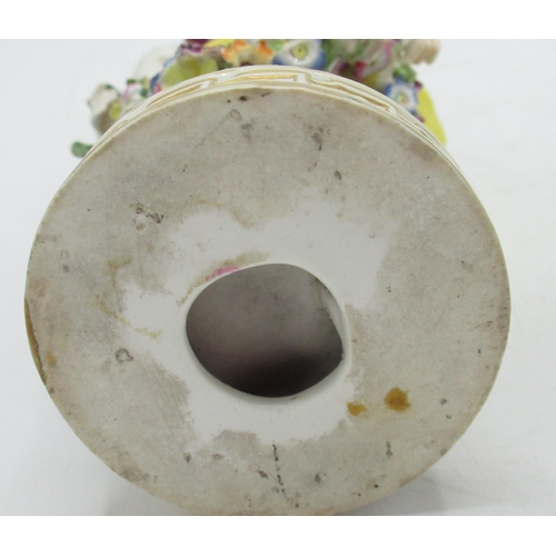 1139 - Pair of C19th Continental porcelain models of lady and gentleman gardeners, both in C18th dress with... 