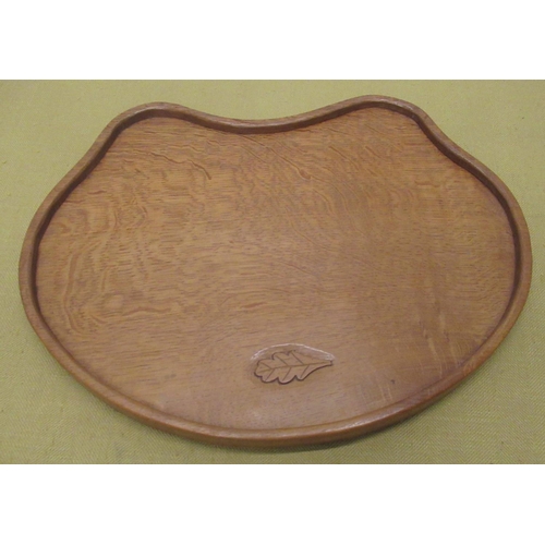 1280 - David Langstaff Oakleaf Furniture Easingwold - kidney shaped adzed oak tray with moulded edge, carve... 