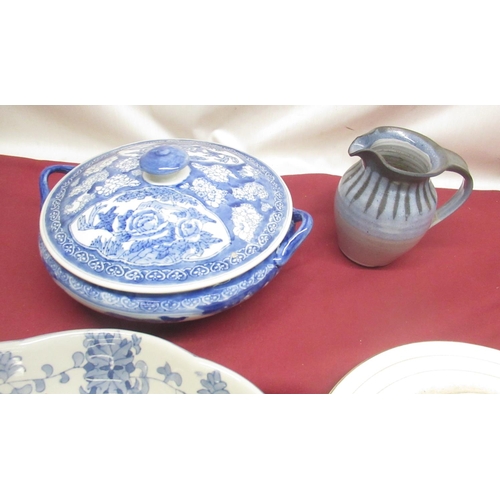 266 - Blue & white lidded tureen, tongue dish, plate from the South Cave branch of the British Womens Temp... 