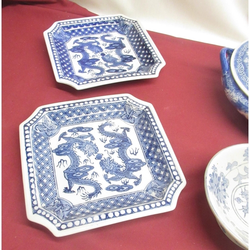 266 - Blue & white lidded tureen, tongue dish, plate from the South Cave branch of the British Womens Temp... 