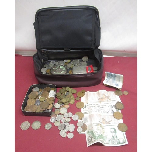 284 - Collection of mixed British and international coins and notes in a maroon case inc. a 1910 half-crow... 