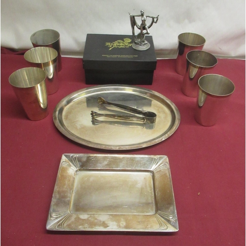 288 - Alchemy of England pewter Art Deco style candle holder, WMF tray, silver plated tray, 6 WMF beakers ... 