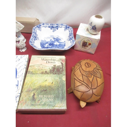 289 - Spode Byron bowl, Ringtons Tranquil Garden plate, BCA illustrated edition of Watership Down, 3 Heron... 