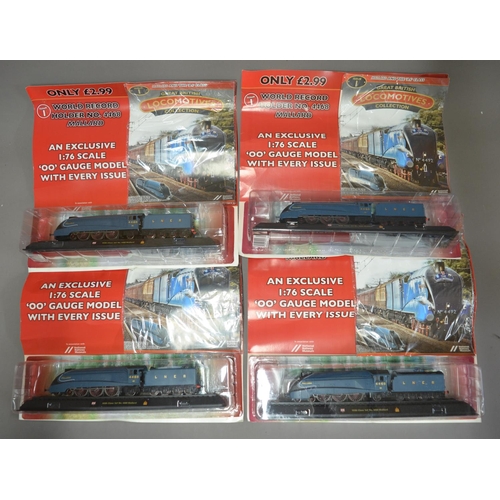 781a - Collection of magazine syndicated static train models and tin poster, 1954 Standard 4MT class No8007... 