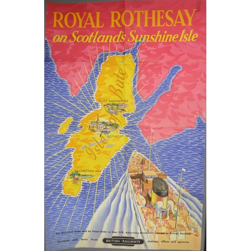 809 - Vintage 'Royal Rothesay, On Scotlands Sunshine Isle' British Railways poster, displayed at Whitby tr... 