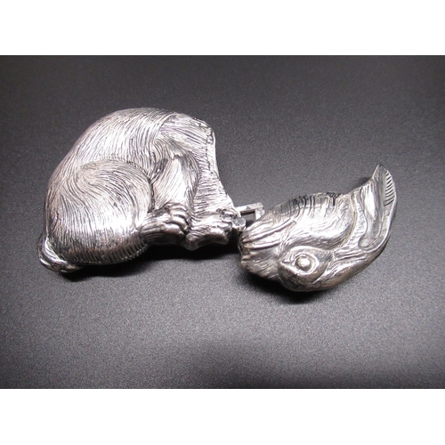 47 - White metal vesta case in the shape of a rabbit, H6.5cm, 1.81ozt