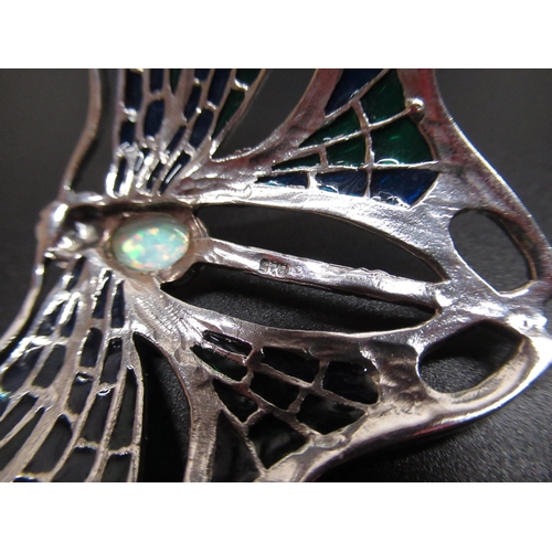 7 - Sterling silver Art Nouveau style plique a jour cuff bangle in the form of a butterfly, set with cen... 
