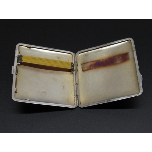55 - Geo.V silver cigarette case, E J Trevitt & Sons, Chester 1930, with later enamel oval plaque depicti... 