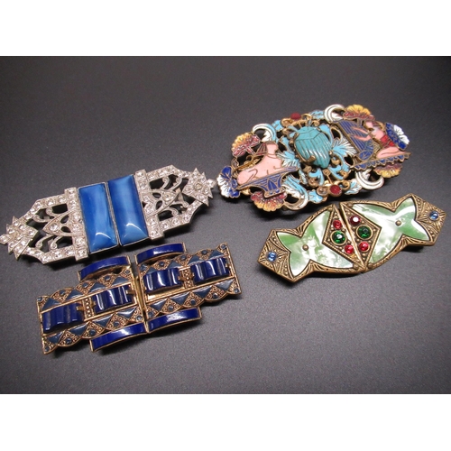 19 - Collection of early C20th and later belt buckles including an Egyptian revival style buckle with sca... 