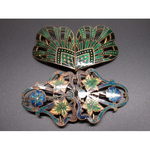 22 - Collection of early C20th and later belt buckles and brooches  including a cloisonné blue floral buc... 