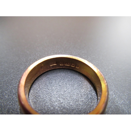 5 - 22ct yellow gold plain wedding band, size O, stamped 22ct, 8.1g