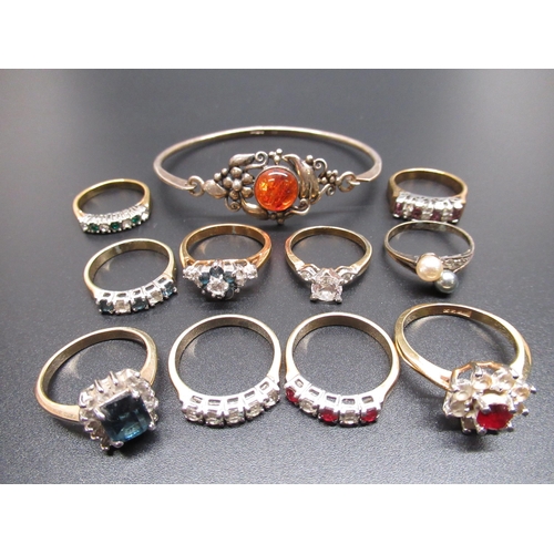 43 - Hallmarked Sterling silver bracelet set with amber in floral mount, stamped 925, 0.92ozt, and a coll... 