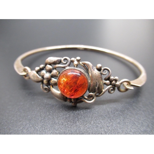 43 - Hallmarked Sterling silver bracelet set with amber in floral mount, stamped 925, 0.92ozt, and a coll... 