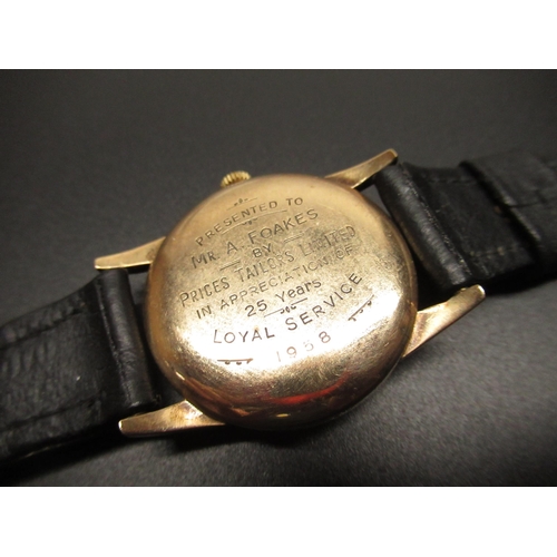 73 - Bernex 9ct gold cased hand wound wristwatch, signed silvered dial with applied gold coloured markers... 