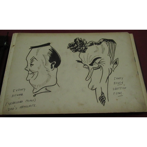 164 - 1930's autograph album containing caricatures of Sandy Rowen, Scottish comic, Sidney Howard, Yorkshi... 