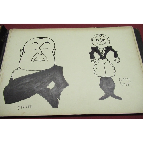 164 - 1930's autograph album containing caricatures of Sandy Rowen, Scottish comic, Sidney Howard, Yorkshi... 