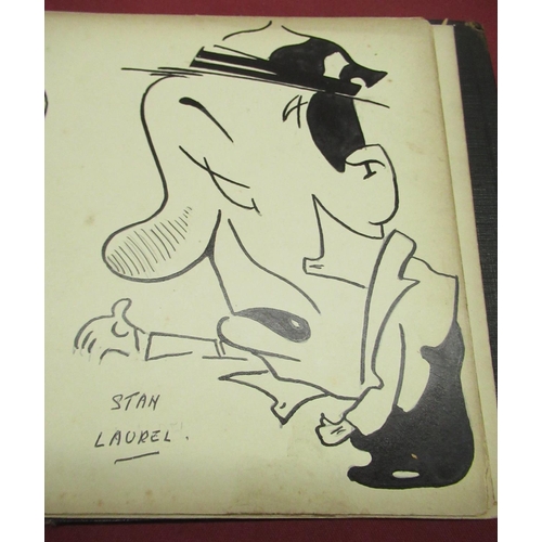 164 - 1930's autograph album containing caricatures of Sandy Rowen, Scottish comic, Sidney Howard, Yorkshi... 