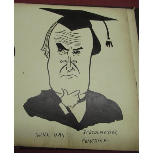 164 - 1930's autograph album containing caricatures of Sandy Rowen, Scottish comic, Sidney Howard, Yorkshi... 