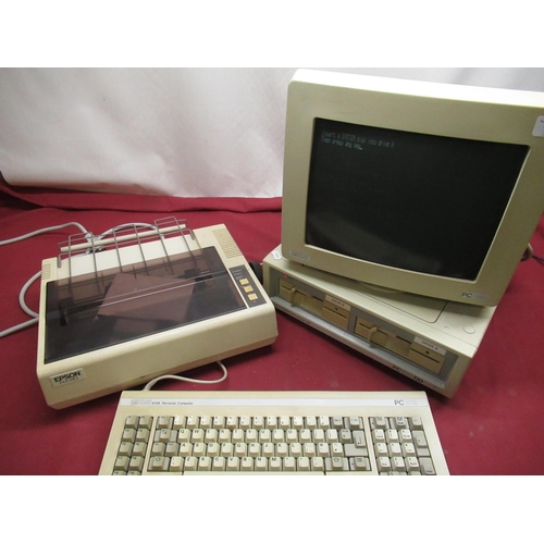 170 - Vintage Amstrad PCMM incl. monitor, PC512DD system unit keyboard, and Epson RX 80 printer with some ... 