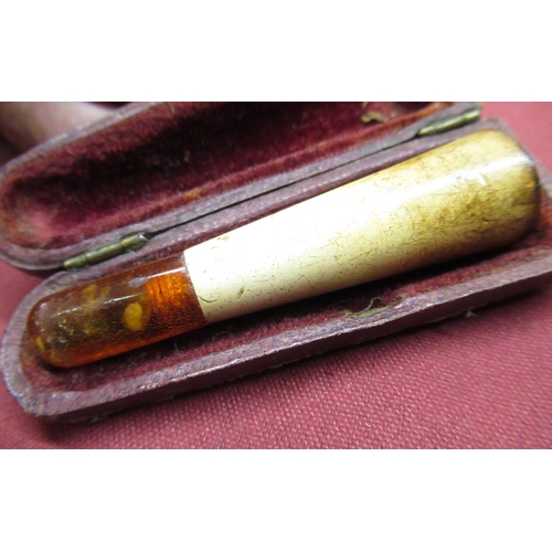 178 - Cased early C20th Meerschaum cheroot holder, amber mouthpiece and silver mount, Edwardian amber cher... 