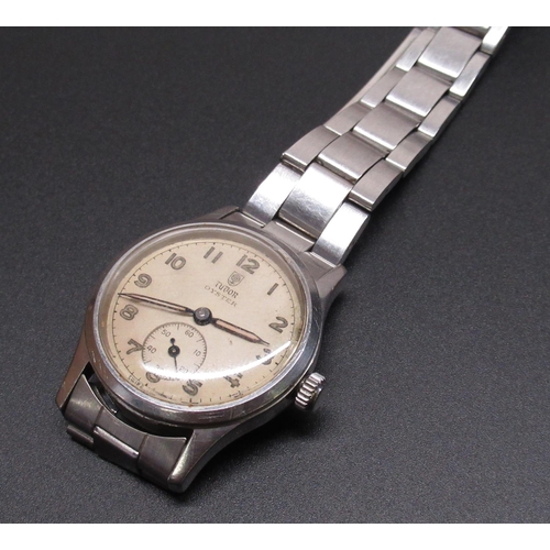 182 - Tudor Oyster hand wound sports wristwatch, signed silvered dial with skeletonised Arabic numerals, o... 