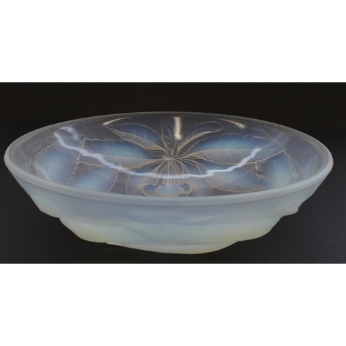 851 - c.1930's Arrers French Opalescent glass shallow bowl in relief moulded with hazelnut and leaf patter... 