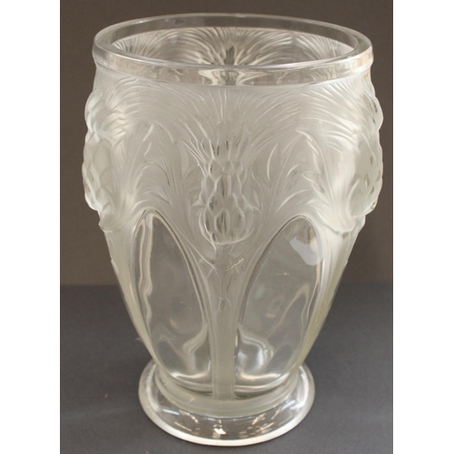 854 - C.1930's Verlys French frosted glass vase, relief moulded with thistle decoration, H24.5cm